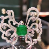 14k Gold 3.28 Ct Vivid Green Natural Emerald & Diamond Ring/brooch/pendant
