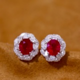 14k Gold 2.97 Ctw Natural Ruby & Diamond Earrings