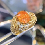 14k Gold 4.46 Ctw Natural Partschinite & Diamond Ring