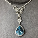 14k Gold 9.92 Ctw Natural Aquamarine & Diamond Pendant