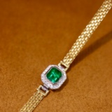 14k Gold 0.81 Ctw Vivid Green Natural Emerald & Diamond Bracelet