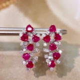 14k Gold 3.92 Ctw Natural Ruby & Diamond Earrings