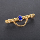 14k Gold 0.45 Ctw Vivid Blue Natural Sapphire & Diamond Brooch
