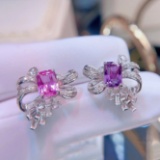 14k Gold 2.22 Ct Natural Sapphire & Diamond Earrings