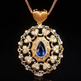 14k Gold 1.62 Ctw Natural Sapphire & Diamond Pendant