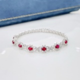 14k Gold 3.60 Ctw Vivid Red Natural Ruby & Diamond Bracelet