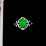 14k Gold 1.89 Ctw Vivid Green Natural Emerald & Diamond Ring