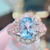 14k Gold 2.64 Ct Natural Aquamarine & Diamond Ring