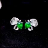 14k Gold 2.04 Ctw Vivid Green Natural Emerald & Diamond Earrings