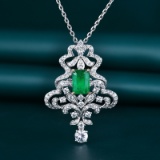 14k Gold 1.27 Ctw Vivid Green Natural Emerald & Diamond Brooch/pendant