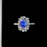 14k Gold 1.34 Ctw Vivid Blue Natural Sapphire & Diamond Ring