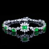 14k Gold 3.17 Ctw Vivid Green Natural Emerald & Diamond Bracelet
