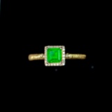 14k Gold 0.55 Ctw Vivid Green Natural Emerald & Diamond Ring