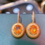 14k Gold 7.5 Ct Natural Partschinite & Diamond Earrings