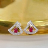 14k Gold 0.62 Ctw Vivid Red Natural Ruby & Diamond Earrings
