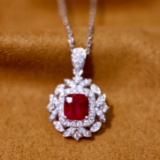 14k Gold 1.29 Ctw Vivid Red Natural Ruby & Diamond Pendant