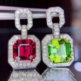 14k Gold 5.78 Ct Natural Tourmaline & Diamond Earrings