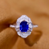 14k Gold 1.48 Ctw Vivid Blue Natural Sapphire & Diamond Ring