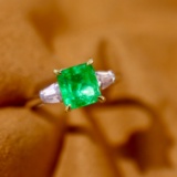 14k Gold 1.41 Ctw Vivid Green Natural Emerald & Diamond Ring