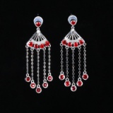 14k Gold 1.82 Ctw Vivid Red Natural Ruby & Diamond Earrings
