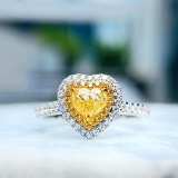 14k Gold 1.38 Ctw Natural Yellow Diamond & Diamond Ring