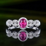 14k Gold 0.65 Ctw Natural Padparadscha Sapphire & Diamond Ring