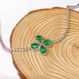 14k Gold 2.86 Ct Vivid Green Natural Emerald & Diamond Bracelet