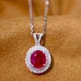 14k Gold 1.36 Ctw Vivid Red Natural Ruby & Diamond Pendant