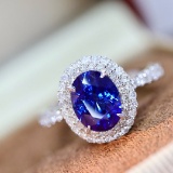 14k Gold 2.51 Ctw Vivid Blue Natural Sapphire & Diamond Ring