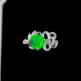 14k Gold 2.34 Ctw Vivid Green Natural Emerald & Diamond Ring
