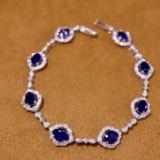 14k Gold 5.07 Ctw Vivid Blue Natural Sapphire & Diamond Bracelet