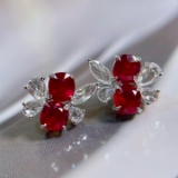 14k Gold 2.86 Ctw Natural Ruby & Diamond Earrings