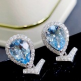 14k Gold 4.3 Ctw Natural Aquamarine & Diamond Earrings
