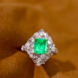 14k Gold 2.69 Ctw Vivid Green Natural Emerald & Diamond Ring