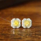 14k Gold 0.65 Ctw Natural Yellow Diamond & Diamond Earrings
