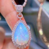 14k Gold 7.8 Ct Natural Opal & Diamond Pendant