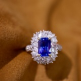 14k Gold 3.23 Ctw Vivid Blue Natural Sapphire & Diamond Ring