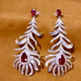 14k Gold 3.05 Ctw Vivid Red Natural Ruby & Diamond Earrings