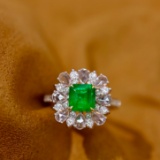 14k Gold 1.81 Ctw Vivid Green Natural Emerald & Diamond Ring