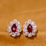 14k Gold 1.6 Ctw Natural Ruby & Diamond Earrings