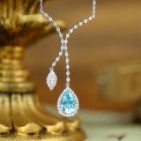 14k Gold 2.16 Ctw Natural Aquamarine & Diamond Necklace