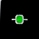 14k Gold 2.21 Ctw Vivid Green Natural Emerald & Diamond Ring