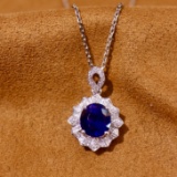 14k Gold 1.65 Ctw Vivid Blue Natural Sapphire & Diamond Pendant
