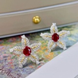 14k Gold 2.08 Ctw Natural Ruby & Diamond Earrings