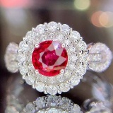 14k Gold 1.05 Ct Vivid Red Natural Ruby & Diamond Ring