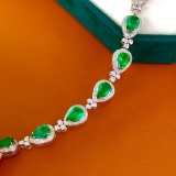 14k Gold 8.16 Ct Vivid Green Natural Emerald & Diamond Bracelet