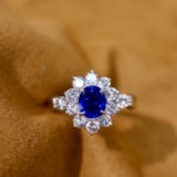 14k Gold 2.14 Ctw Vivid Blue Natural Sapphire & Diamond Ring