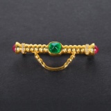 14k Gold 0.29 Ctw Vivid Green Natural Emerald & Diamond Brooch