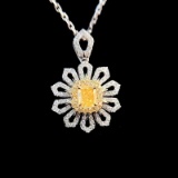 14k Gold 0.8 Ctw Natural Yellow Diamond & Diamond Pendant
