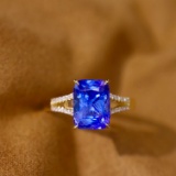 14k Gold 3.32 Ctw Vivid Blue Natural Sapphire & Diamond Ring